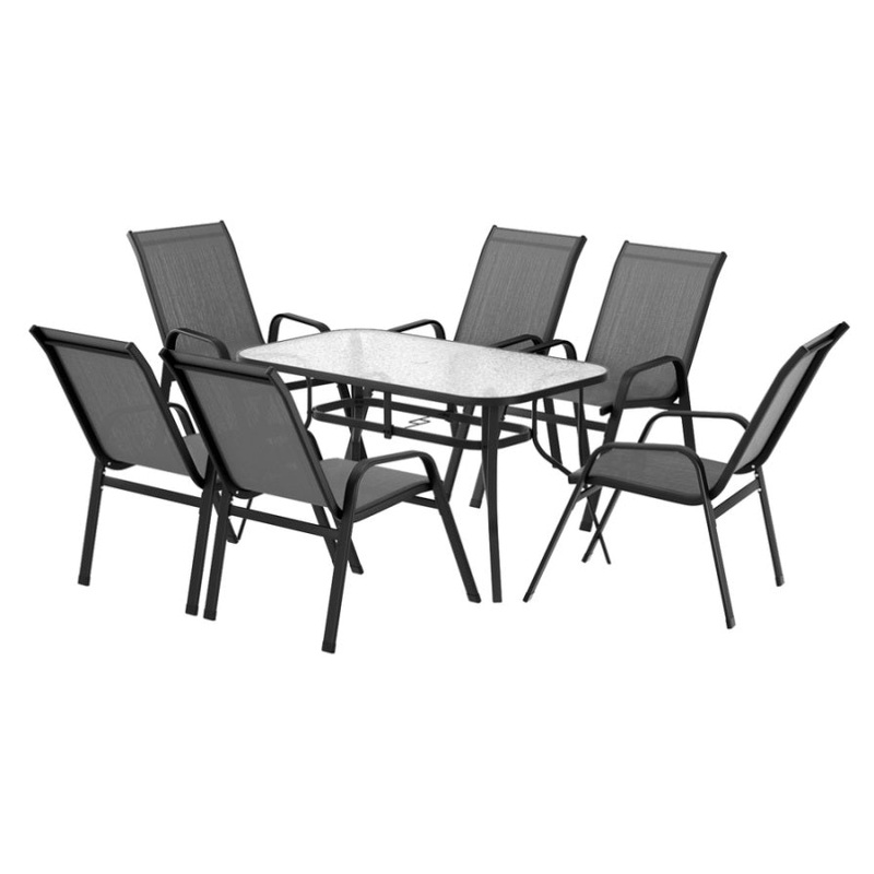 Gardeon 7PC Outdoor Dining Set Table and Chairs Patio Furniture Bistro Set Garden Grey FF-DINING-140-7PCS-GE