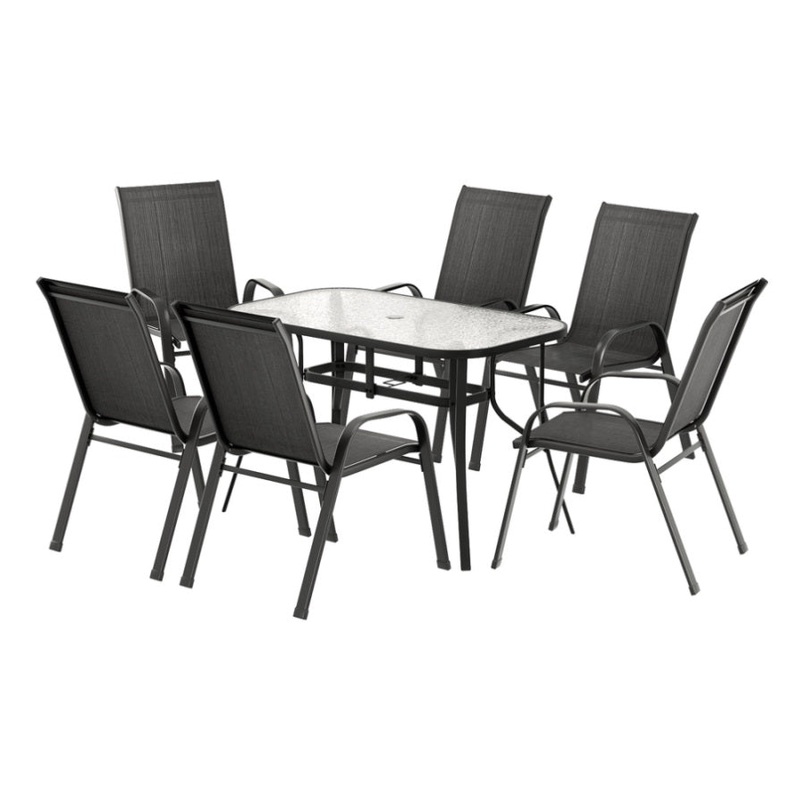 Gardeon 7PC Outdoor Dining Set Table and Chairs Patio Furniture Garden Bistro Set Black FF-DINING-120-7PCS-BK