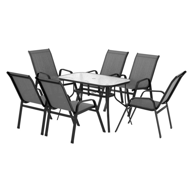 Gardeon 7PC Outdoor Dining Set Table and Chairs Patio Furniture Garden Bistro Set Grey FF-DINING-120-7PCS-GE