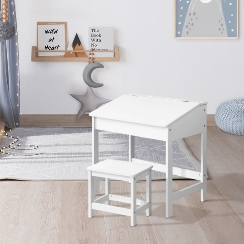 Keezi 2PCS Kids Table and Chairs Set Activity Children Playing Toys Study Desk FUNKI-IFUN-WH