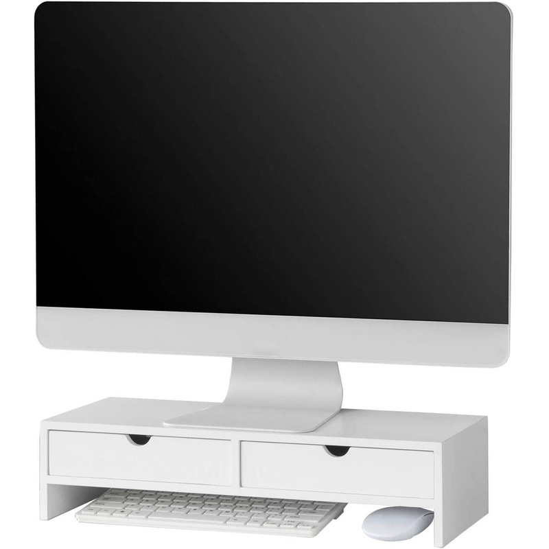 White Monitor Stand Desk Organizer with 2 Drawers V178-84492