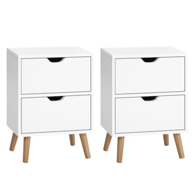 Artiss 2X Bedside Table 2 Drawers – BODEN White FURNI-E-SCAN-BS01-WHX2
