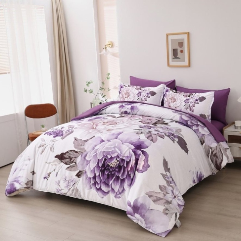 Elegant Floral Comforter Set, King Size, Warm Quilted Bedding with Pillowcases V745-MAB010947AJ3