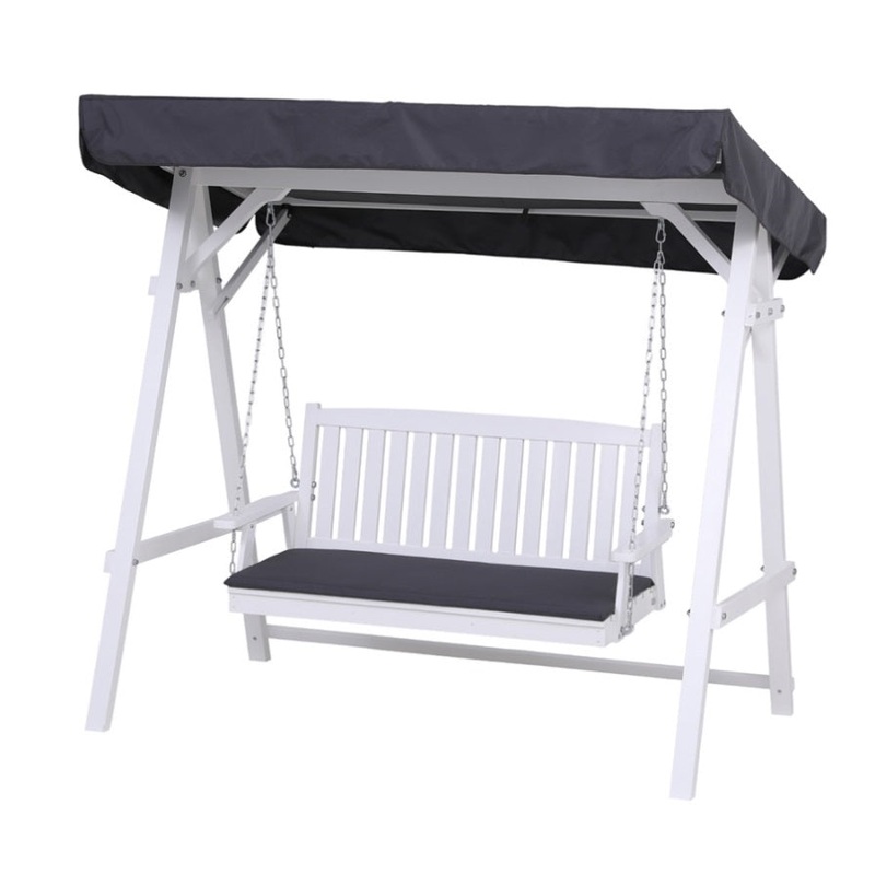 Gardeon Outdoor Wooden Swing Chair Garden Bench Canopy Cushion 3 Seater White ODF-B-GSC-W3S-WH-AB