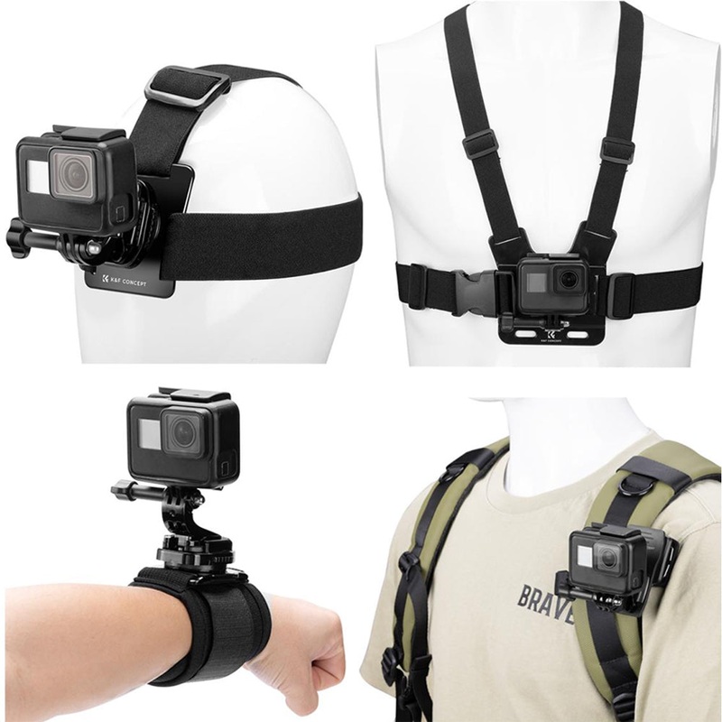 K&F Concept Head / Chest / Wrist Strap Mount Set Kit Bundle with 360 Rotation for Smartphones and GoPro DJI Insta360 Action Cameras – POV Point of View Recording, Hands-Free Vlogging, Video Content Creation | SKU-2289 SKU-2290