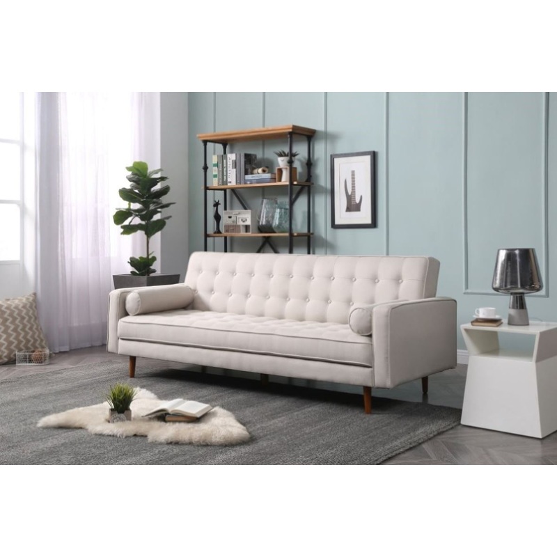 Sofa Bed 3 Seater Button Tufted Lounge Set for Living Room Couch in Fabric Beige Colour V43-SOF-MARC-BG
