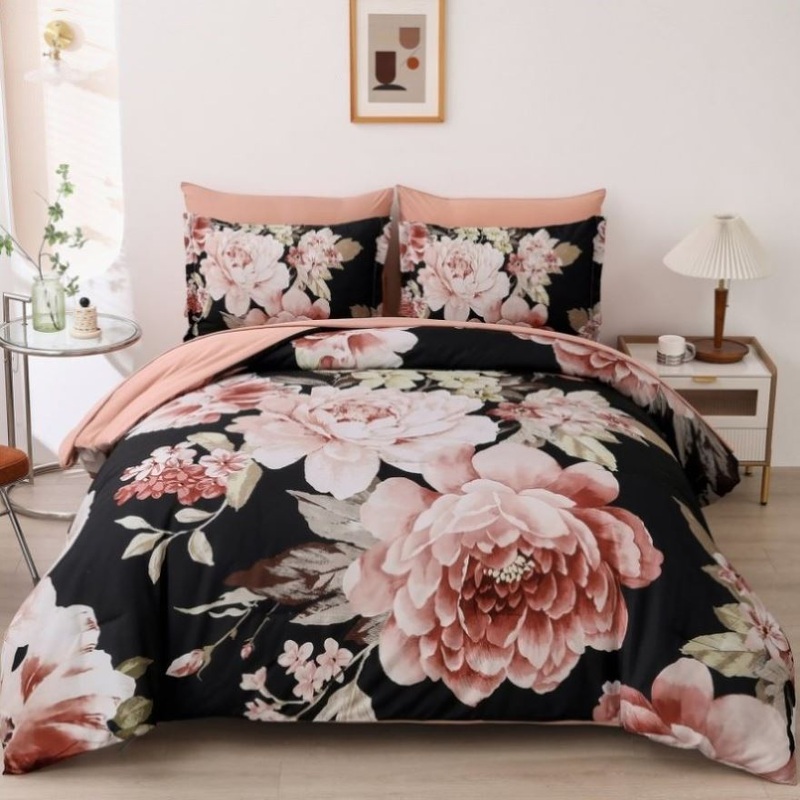 Soft Floral Comforter Set, King Size, Quilted Warm Bedding with Pillowcases V745-MAB010949AJ3