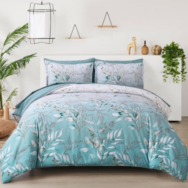 Soft Floral Leaf Comforter Set, King Size, Quilted Cozy Bedding with Pillowcases V745-MAB010938AJ3