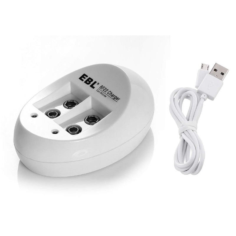 EBL LN-6415 840 2-Bay 9V 6F22 Smart Battery Charger with Intelligent Over-Current Protection and LED Status Indicator Lights for Li-Ion Lithium Ion Rechargeable Batteries