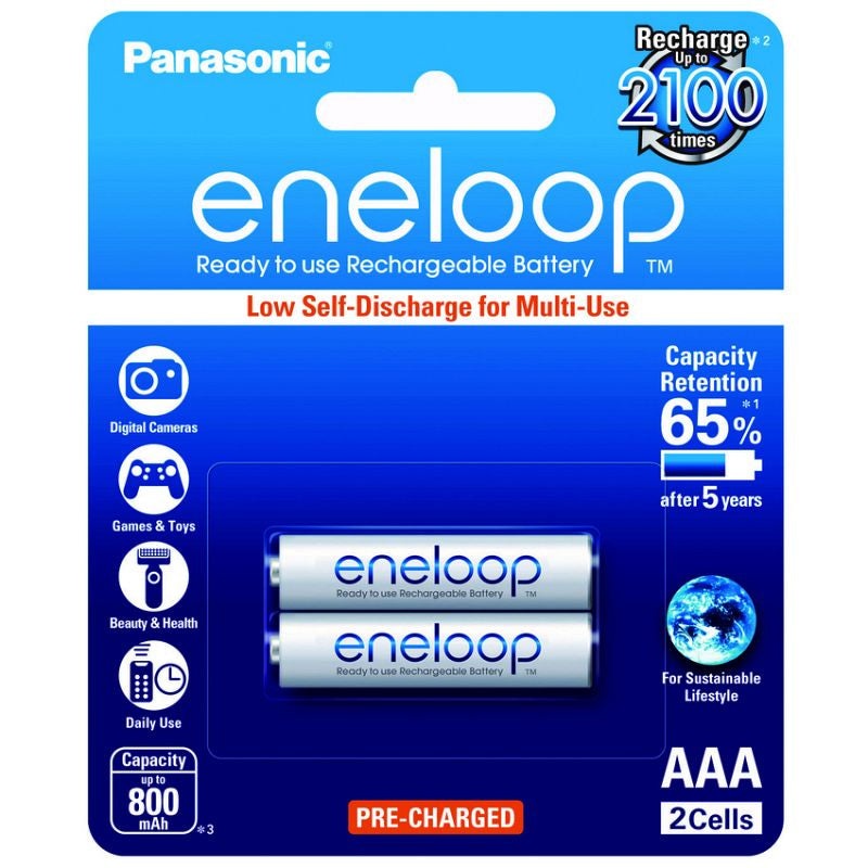 Panasonic Eneloop White 800mAh 1.2 V Rechargeable Battery AAA Pack of 2 | BK-4MCCE/2BT
