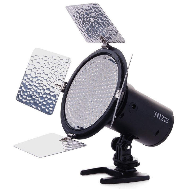 Yongnuo YN216 Daylight White LED On-Camera Fill Video Studio Light 5500K with Color Filters Barn Doors for Photography