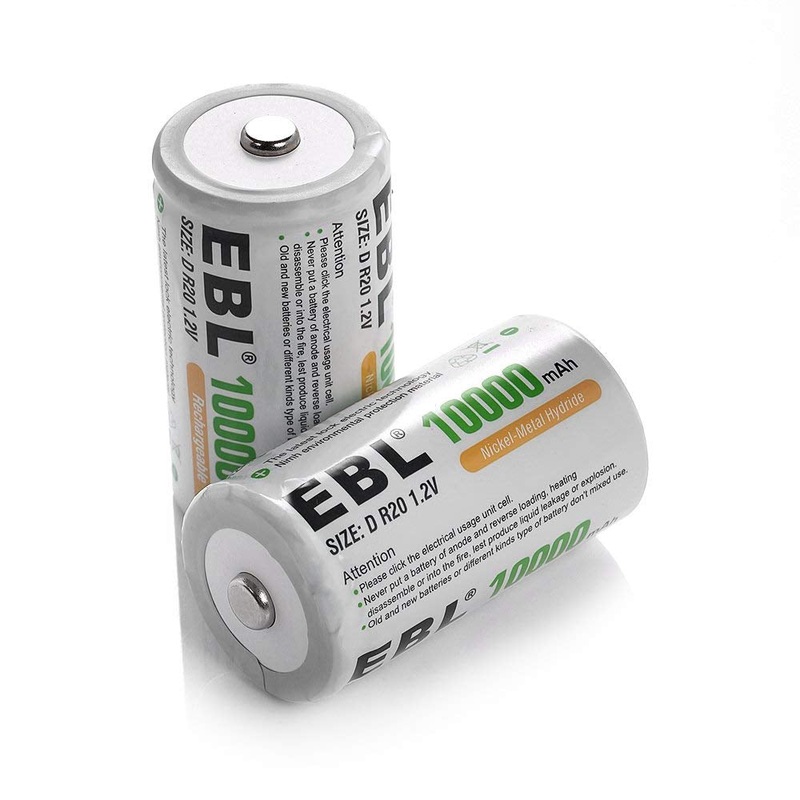 [CLEARANCE] EBL LN-8141 1.2V D Cell 10000mAh Rechargeable NiMH Nickel Metal Hydride Battery (Pack of 2) with Included Storage Case for Portable and Emergency Electronics