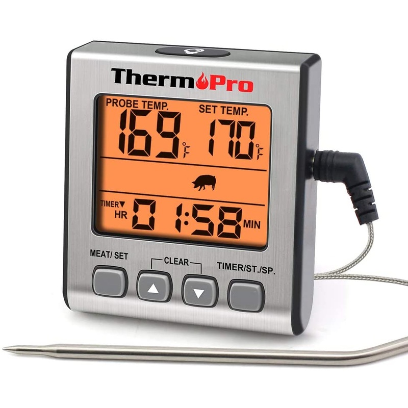 [CLEARANCE] ThermoPro TP-16S TP16S Digital Meat Thermometer Smoker Candy Food BBQ Cooking Thermometer for Grilling Oven Deep Fry with Smart Kitchen Timer Mode and Backlight