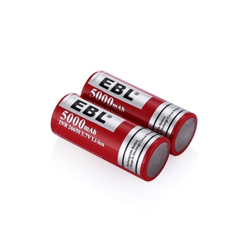 EBL LN-8191 3.7V 26650 5000mAh Rechargeable Li-Ion Lithium-Ion Battery with Included Storage Case for Portable and Emergency Electronics (Pack of 2)