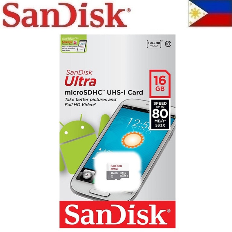 SanDisk Ultra Micro SD Card 16GB UHS-I SDHC Class 10, 80mb/s and 533x Read and Write Speed | Model – SDSQUNS-016G-GN3MN