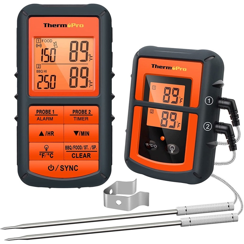 ThermoPro TP08C Wireless Remote Digital Cooking Meat Thermometer Dual Probe for Grilling Smoker BBQ Food Thermometer – Monitors Food from 500 Feet Away | TP-08C