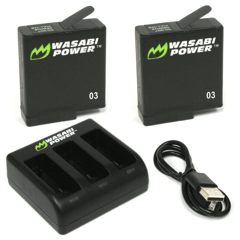 Wasabi Rechargeable Power Battery (2-Pack) and Triple Charger for GoPro HERO5, HERO6, HERO7, HERO (Black)