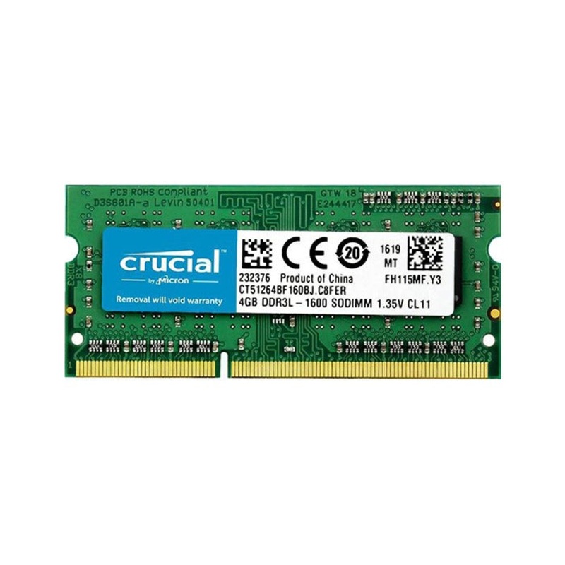 [CLEARANCE] Crucial 4GB Single DDR3L 1600 SODIMM CL11 1.35V Laptop Memory RAM for Notebook Laptop Computers | CT51264BF160B