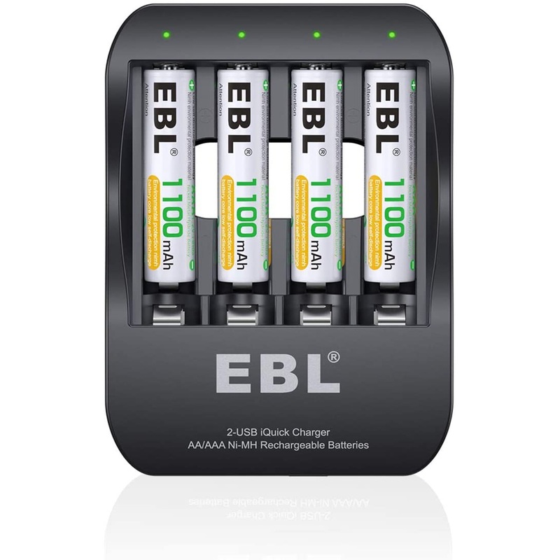 [CLEARANCE] EBL EB-P62018122 Pack of 4 1.2V AAA 1100mAh NiMH Nickel Metal Hydride Rechargeable Batteries with Fast Charging AA/AAA 2-Hour USB-C / Micro USB Quick Battery Charger