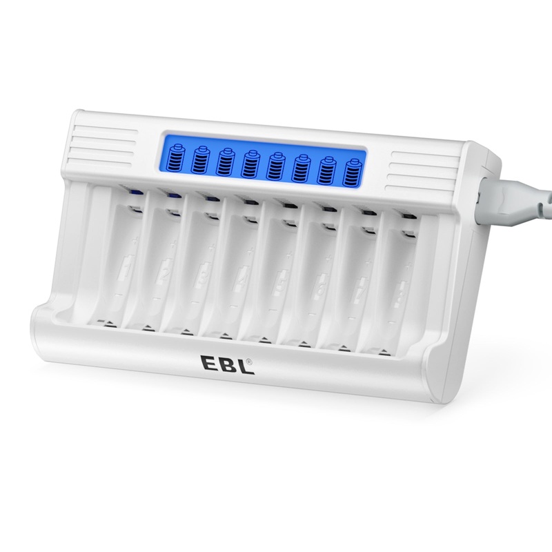 [CLEARANCE] EBL TB-6076 8-Bay Smart Battery Charger with LCD Status Display, Independent Charging Slots, and Intelligent Overcurrent Protection for AA, AAA Ni-NH Rechargeable Batteries