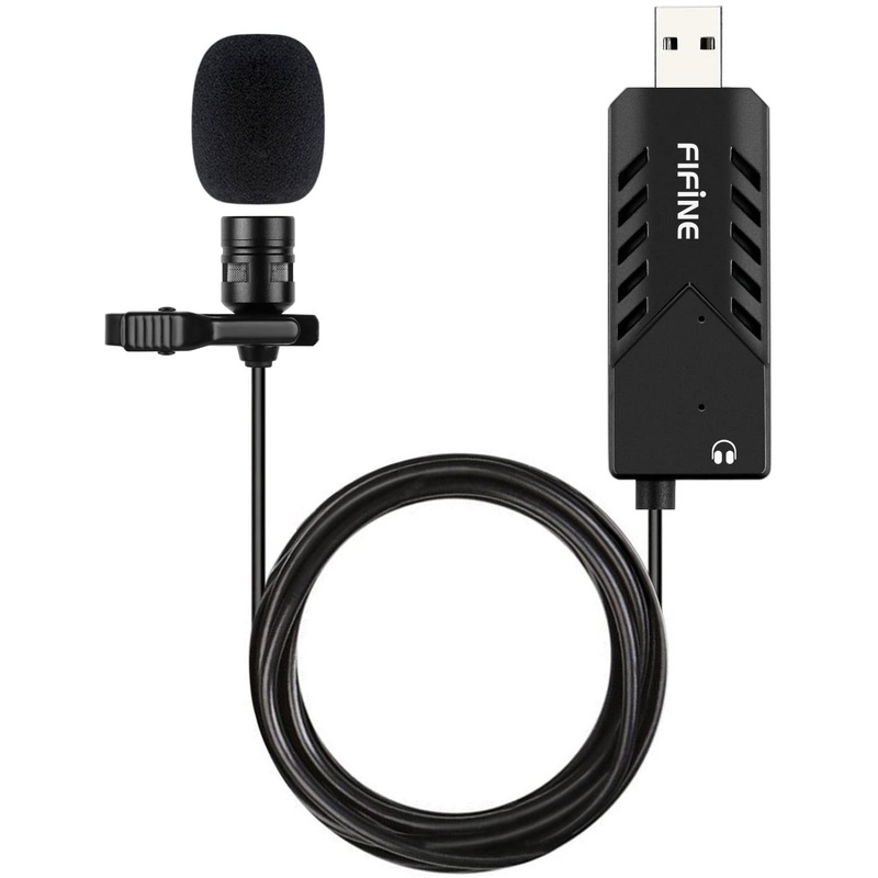 [CLEARANCE] Fifine K053 USB Lavalier Lapel Microphone Clip-on Cardioid Condenser Computer mic Plug and Play USB Microphone with Sound Card for PC and Mac