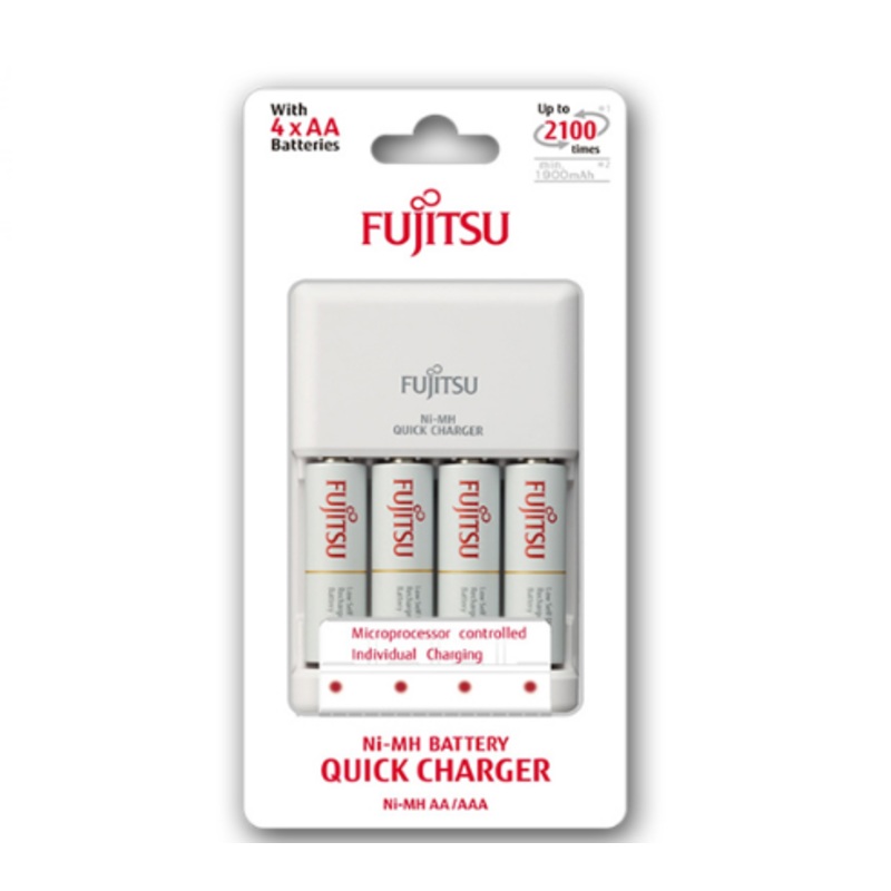[CLEARANCE] Fujitsu FCT344CEFX Ni-MH Battery Quick Charger for AA and AAA Kit with Fujitsu AA 1.2V 1900mAh Rechargeable Batteries