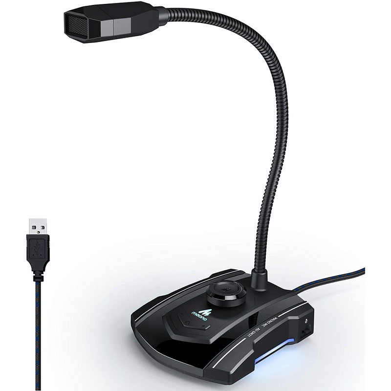 [CLEARANCE] Maono AU-GM31 GM31 Plug and Play Gooseneck USB Omnidirectional Condenser Microphone with Mute Button Extended USB Port and LED Atmosphere Lights for Gaming, Youtube, Podcasting and Streaming