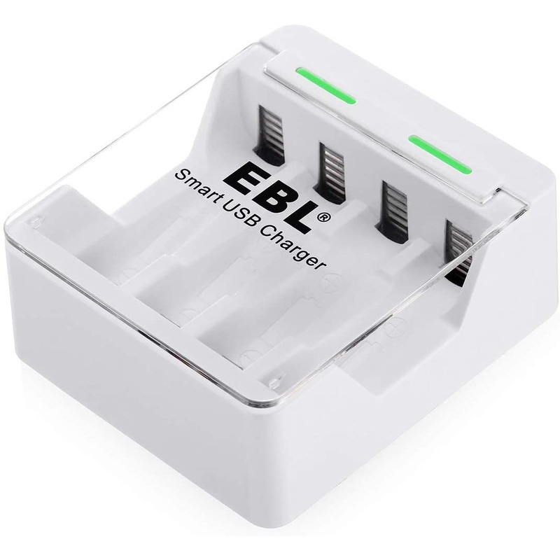 EBL LN-6105 4-Bay Portable Smart USB Battery Charger with Fast Charging Micro USB Power Port, for AA and AAA Rechargeable Batteries
