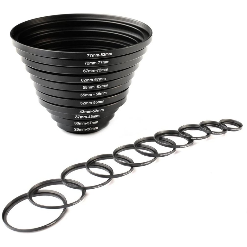 K&F Concept 11 in 1 Step Up Ring Set 26-30mm, 30-37mm, 37-43mm, 43-52mm, 52-55mm, 55-58mm, 58-62mm, 62-67mm, 67-72mm, 72-77mm, 77-82mm