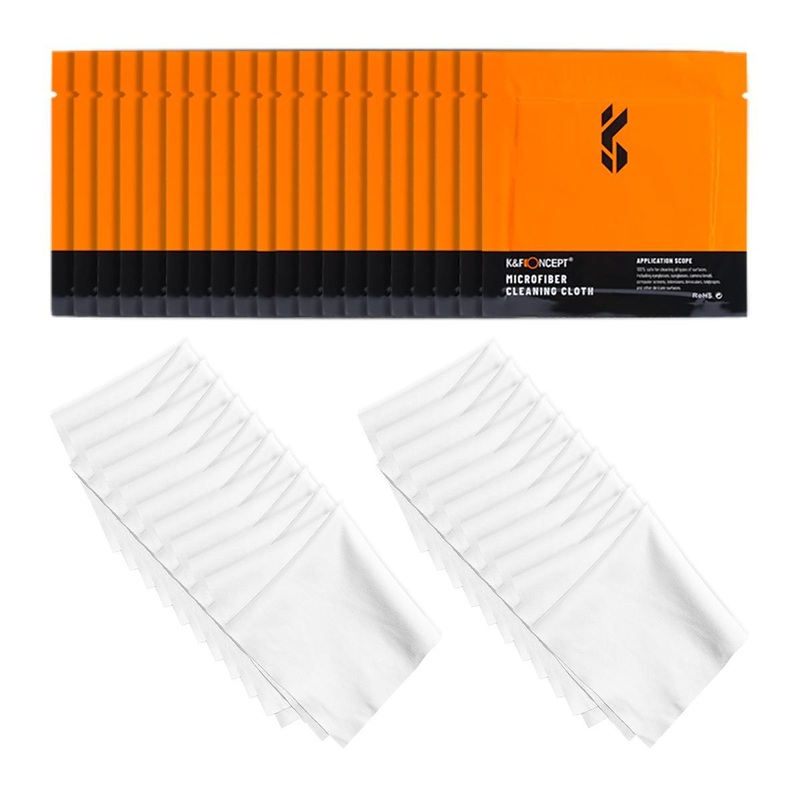 K&F Concept 20pcs Microfiber Cleaning Cloth Kit, 15X15cm White Dry-in Vacuum Wrapped for Camera Lens