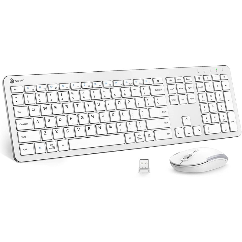 iClever GK08 2.4GHz 17 x 5 Inch Wireless Rechargeable Keyboard and Mouse Combo with Windows and Mac Compatibility GK-08 GK 08