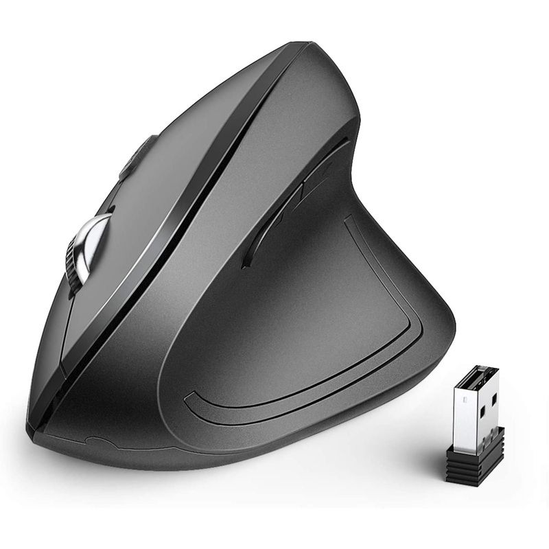 iClever WM-101 101 Ergonomic Vertical Wireless Mouse Black with 6 Buttons Adjustable DPI 49ft Bluetooth Transmission Whisper-quiet Click