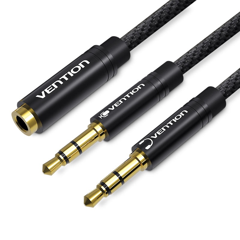Vention Dual TRS 3.5mm Male to 4-Pole 3.5mm Female 1-Meter Fabric Braided Gold Plated (BBL) Audio Cable for Laptops, Sound Box, Mobile Phone, Amplifiers