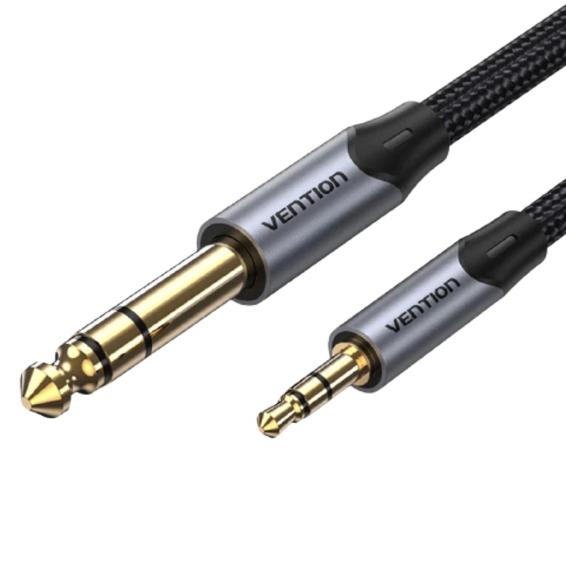 Vention TRS 3.5mm Male to 6.5mm Male 2-Meters Cotton Braided Gold Plated (BAU) Audio Cable for Amplifiers, Musical Instruments, Sound Box, Laptops
