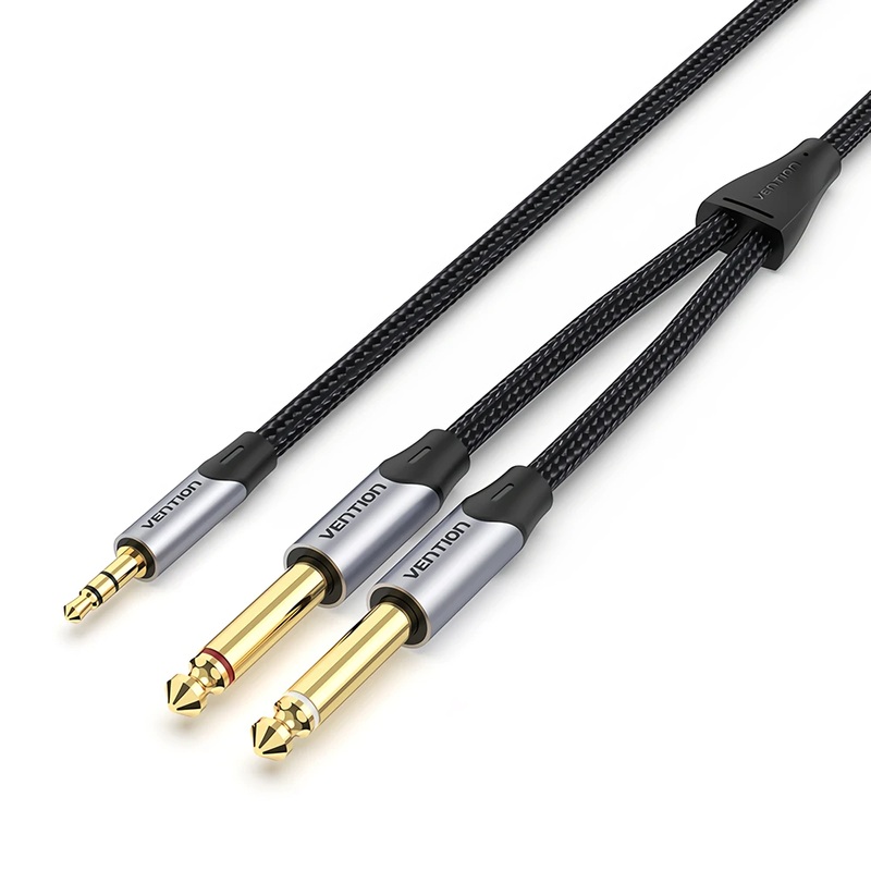Vention TRS 3.5mm Male to Dual 6.5mm Male 1-Meter Cotton Braided Gold Plated (BAR) Audio Cable for Speakers, Mobile Phones, Laptops (Available in 1M, 1.5M, 2M and 5M)
