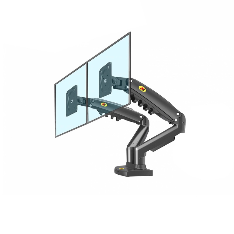 [CLEARANCE] North Bayou NB F160 17- 27 Dual Monitor Gas Strut Arm Mount Stand Heavy Duty with Fully Adjustable Range, 75×75-100x100mm VESA Plate Bracket, 2-9kg Load Capacity (each), and C-Clamp or Grommet Installation for Desktop Computer | NB-F160