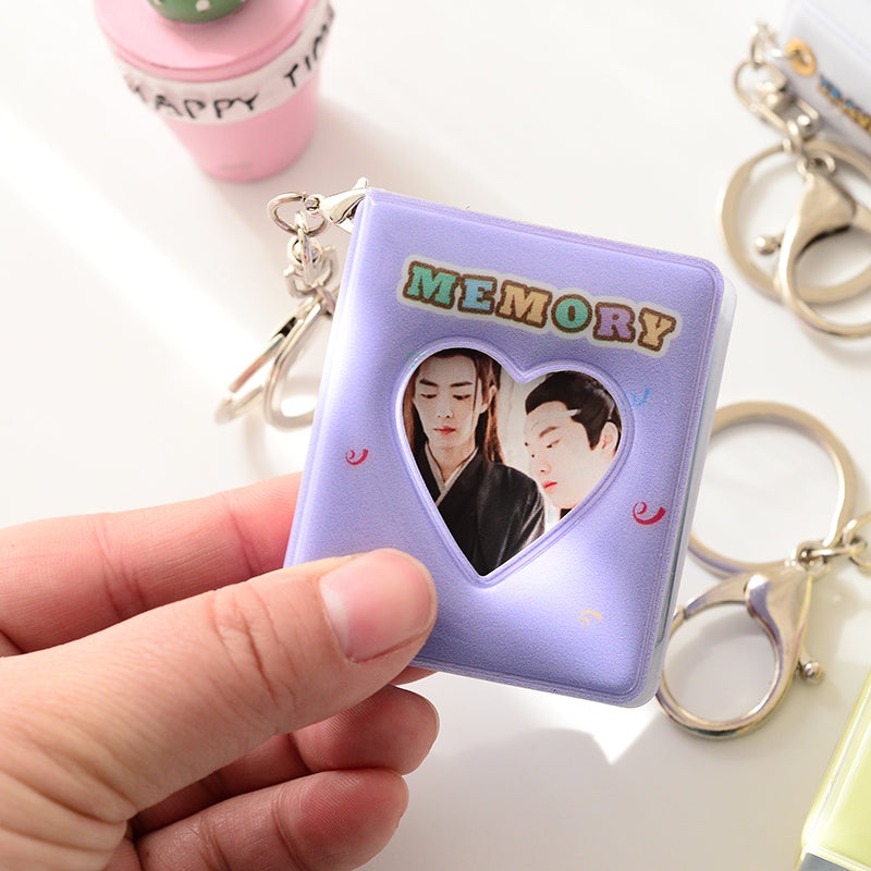 [CLEARANCE] Pikxi Cute Mini Photo Album Keychain 16 pockets 1.5 x 2 ID Picture Holder Book (White)