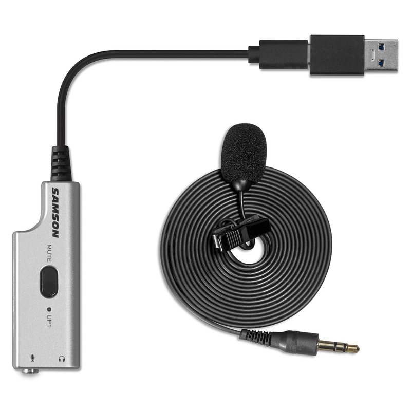[CLEARANCE] Samson LMU1 Broadcast Lavalier USB Microphone with Type C to USB-A Adapter, AUX In, Headphone Output for Video, Vlogging, Recording