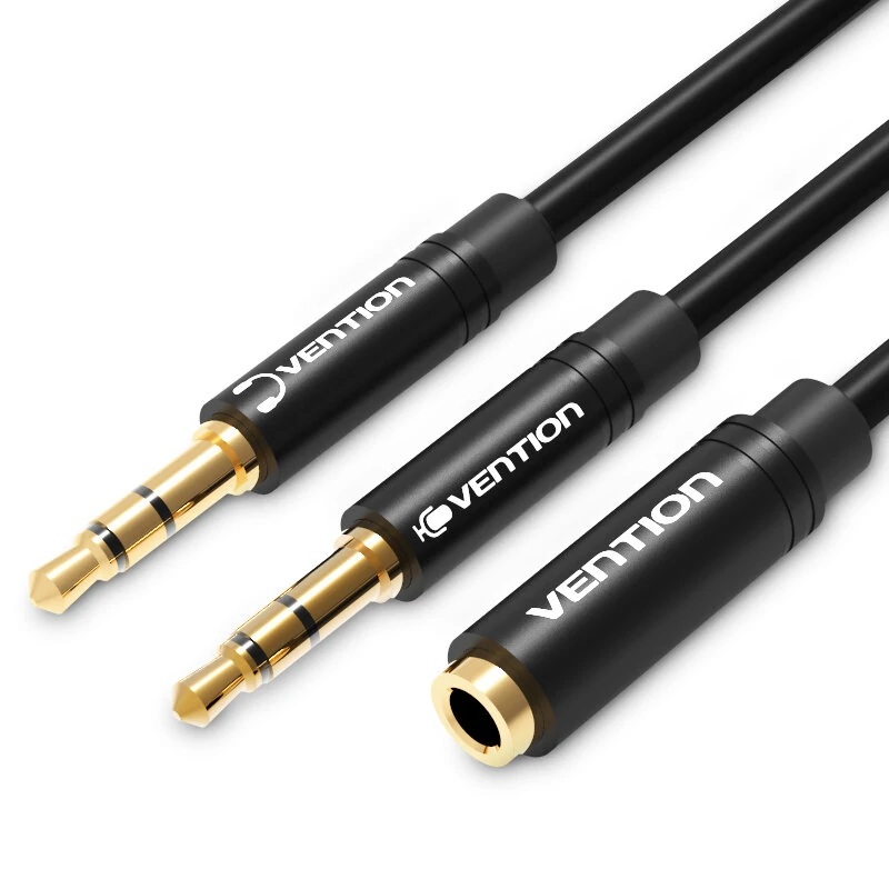 [CLEARANCE] Vention AUX 3.5mm Dual Male OMTP/CTIA to AUX 3.5mm Female 0.3-Meter Gold Plated (BBUBY) Audio Cable for PC, Laptop, Earphones, Mobile Phones