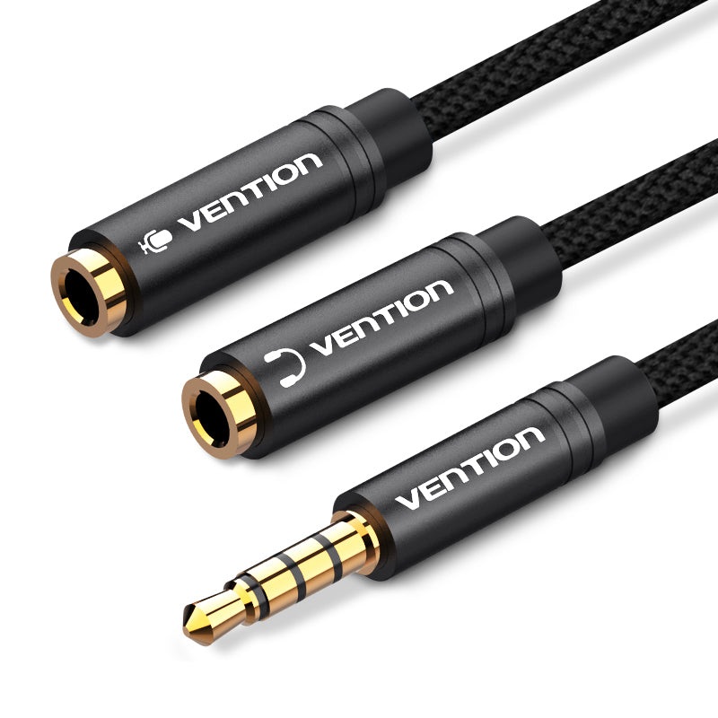 [CLEARANCE] Vention AUX 3.5mm Male to AUX 4-Pole Dual 3.5mm Female 0.3-Meter Cotton Braided (BBM) Stereo Splitter Cable For Mobile Phones, PC, Laptops, Speakers