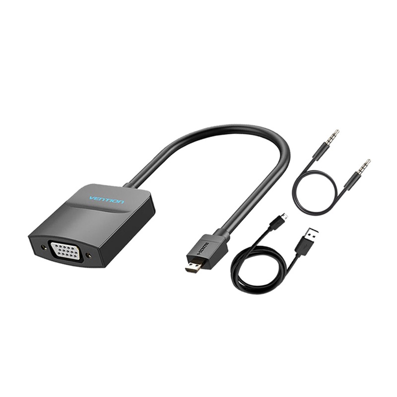 [CLEARANCE] Vention Micro HDMI to VGA Converter Cable 1080p 60Hz (Male to Female) 0.15-meters with Micro USB / 3.5mm Audio Port and Cord (AGBBB)
