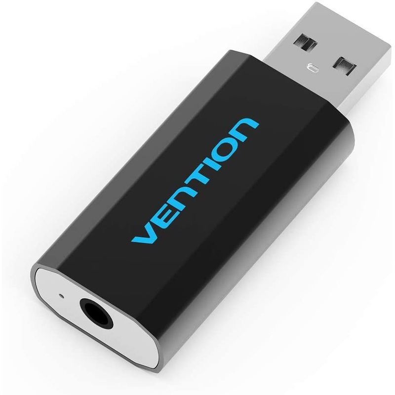 [CLEARANCE] Vention Plug and Play 2- in 1 USB External Sound Card to 3.5mm Aux Port Black Metal Type for Windows, Mac OS, Linux (CTIA) (VAB-S15-B)