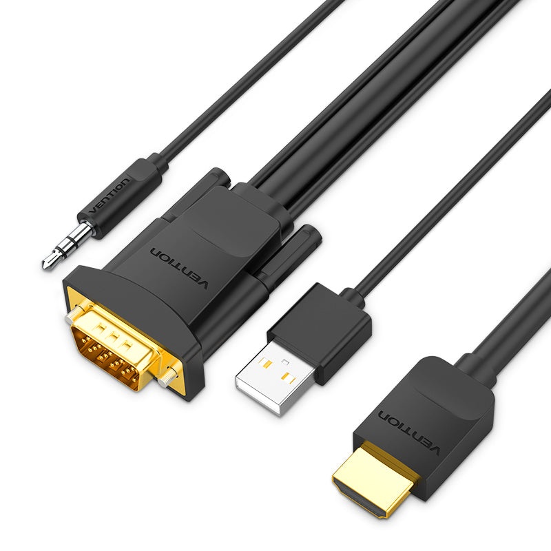 Vention HDMI to VGA 2M Converter Cable with 3.5mm Audio Output and USB Power Supply 1080p 60Hz (ABIBH)