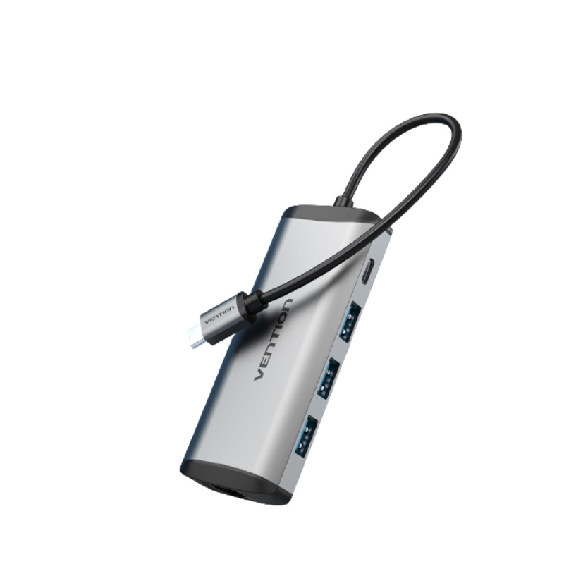 Vention USB-C to HDMI / USB3.0x3 / RJ45 / TF / SD / PD Docking Station Converter 4K 30Hz 1000Mbps Tinned Copper Adapter (CND)