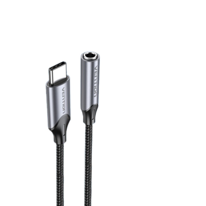 Vention USB Type-C Male to TRS OMTP/CTIA 3.5mm Female 0.1-Meter Cotton Braided Gold Plated (BGM) Audio / Microphone USB Adapter for 3C Accessories, Mobile Phones, Speakers