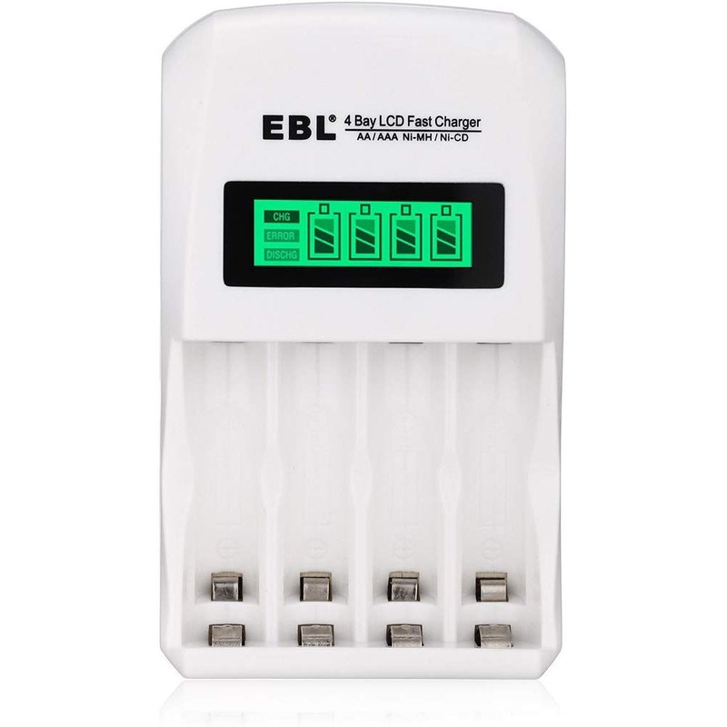 EBL LN-6907 4-Bay Smart Battery Charger with LCD Indicator Screen, Individually Controlled Quick Charging Slots, and Intelligent Overcurrent Protection for AA AAA Ni-MH Ni-CD Rechargeable Batteries