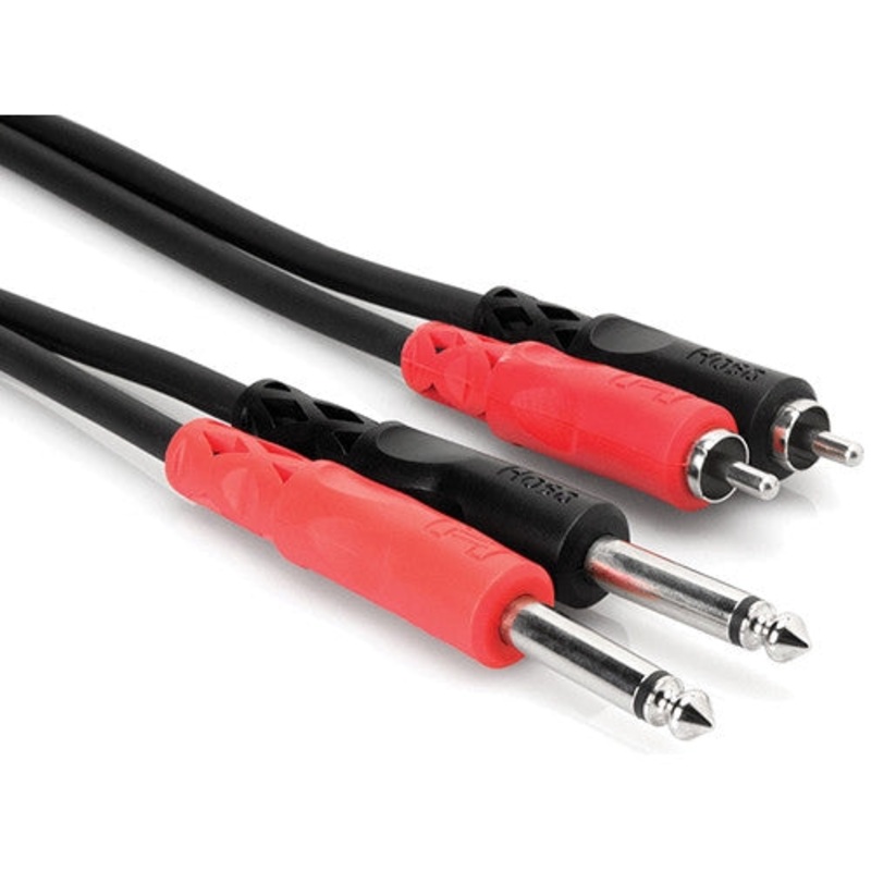 Hosa Technology CPR-202 Two 1/4 Phone Male to Two RCA Male Unbalanced Cable (Molded Plugs) – 6.6′