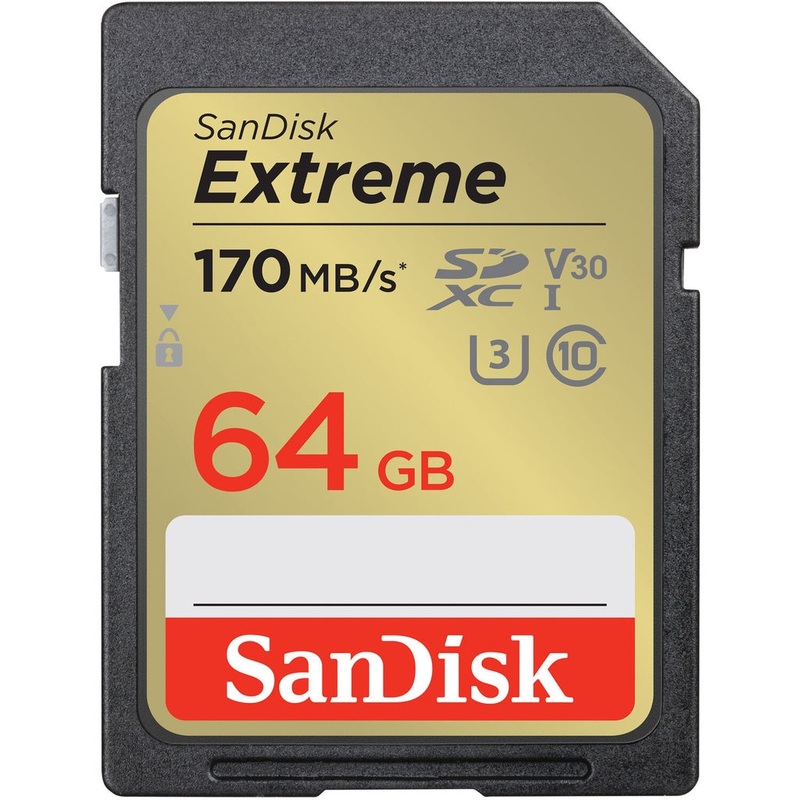 SanDisk Extreme SD Card 64GB SDXC UHS-I Class 10 with 170MB/s Read Speed V30 | Model – SDSDXV2-064G-GNCIN