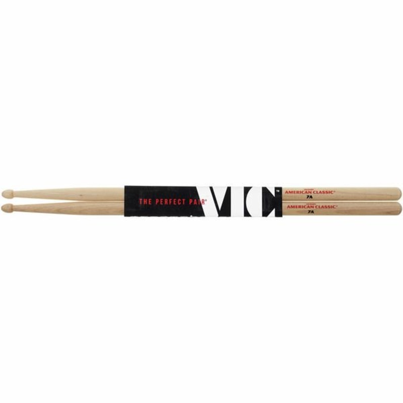 Vic Firth American Classic 7A Hickory Wood Tear Drop Tip Drumsticks (Pair) Drum Sticks for Drums and Percussion (Wood, Nylon Tips)
