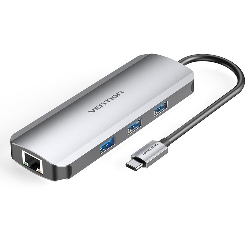 [CLEARANCE] Vention 8 in 1 USB Type C Hub with 4K HDMI Output, 5Gbps USB 3.0 Ports, SD / microSD Card Reader, 1000Mbps RJ45 Gigabit Ethernet Network Port, & Fast Charging USB-C Power Delivery Adapter Dock | TOKHB